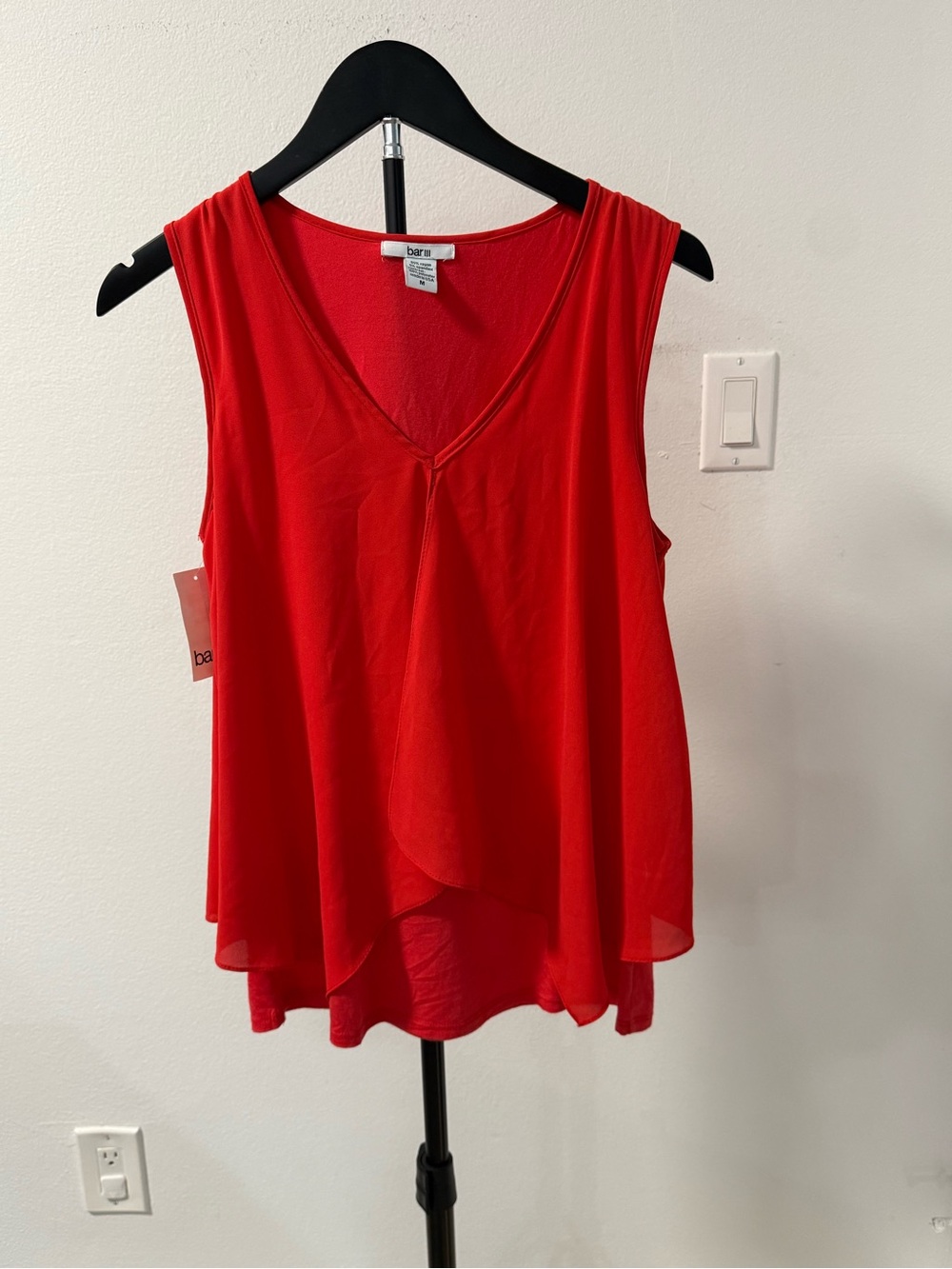 Bar III Red Layered Sleeveless V Neck Blouse Size M NWT
